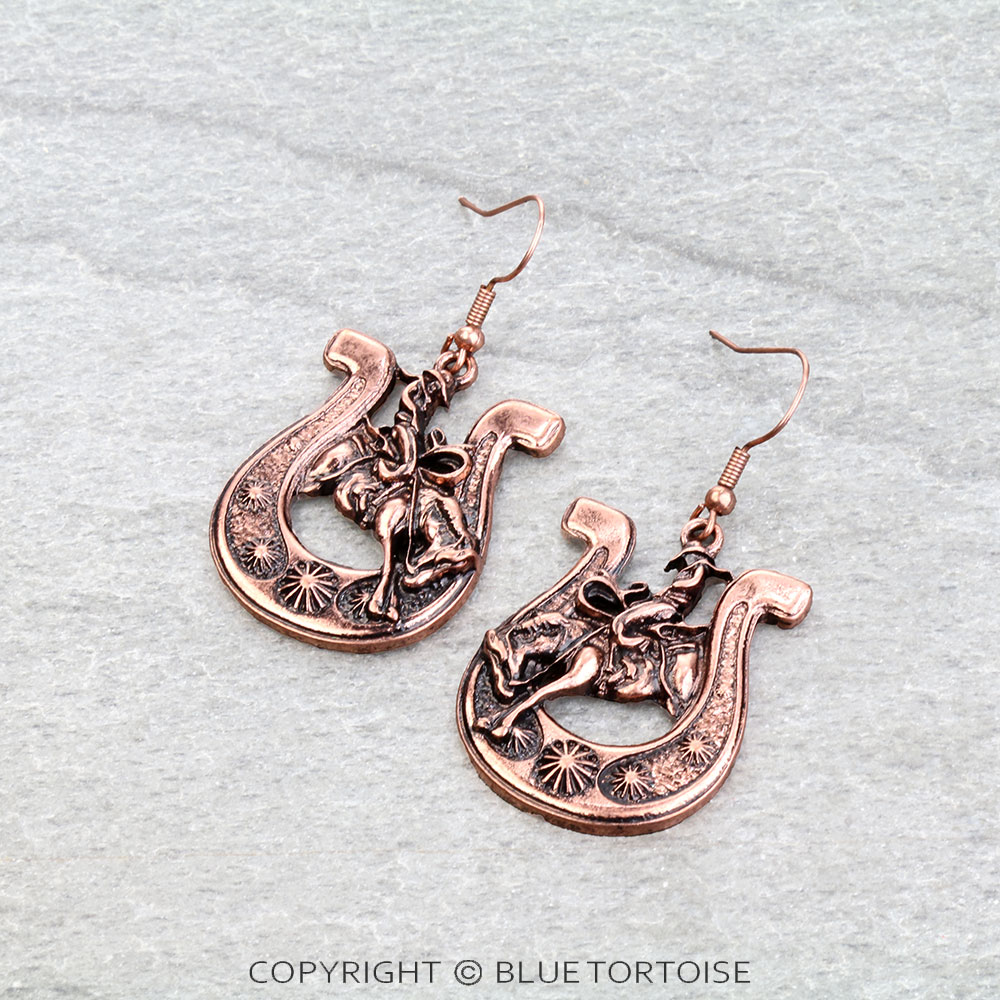 Western Horse Groove & Cowboy Dangle Earrings