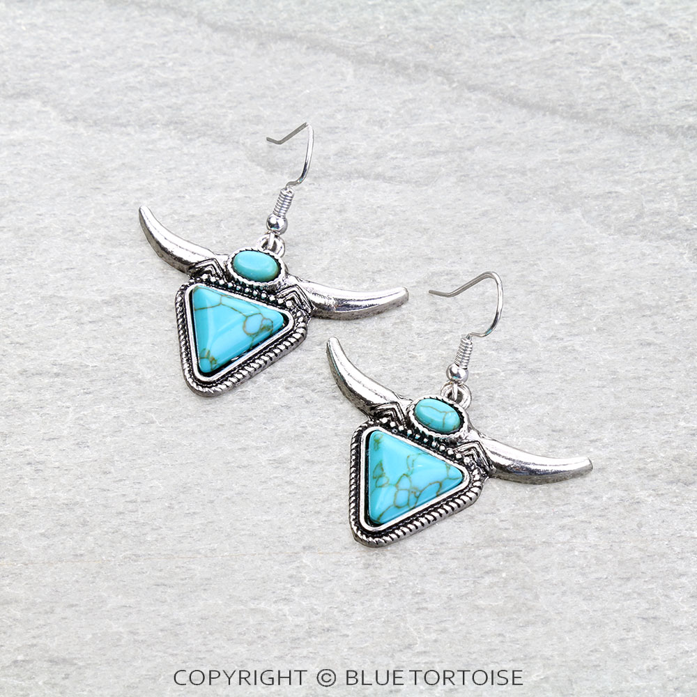 Western Steerhead Stone Dangle Earrings