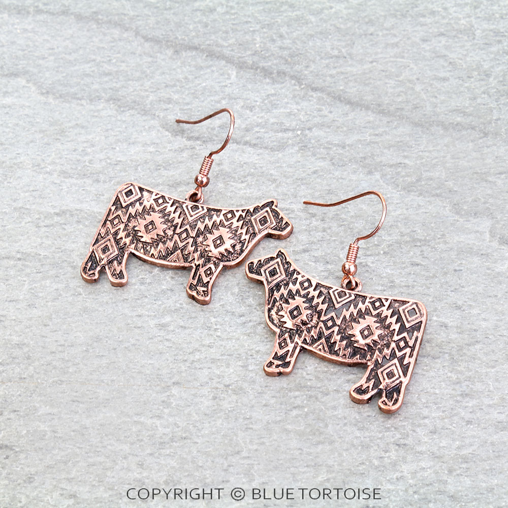 Western Aztec Cow Dangle Earrings