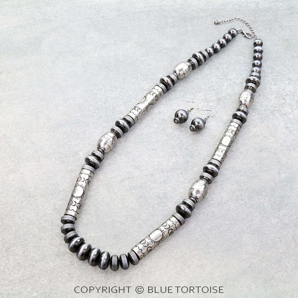 Western Navajo Style Pearl & Barrel Necklace Set