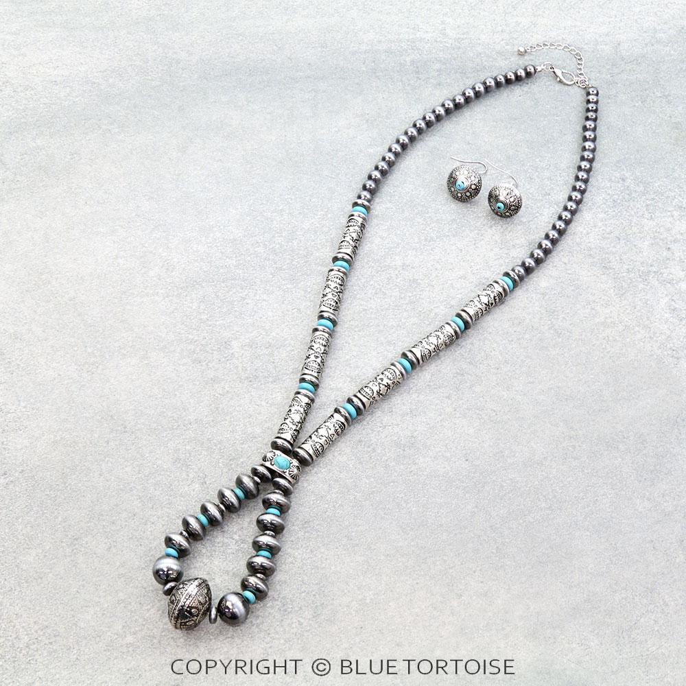 Western Style Pearl & Barrel Necklace Set