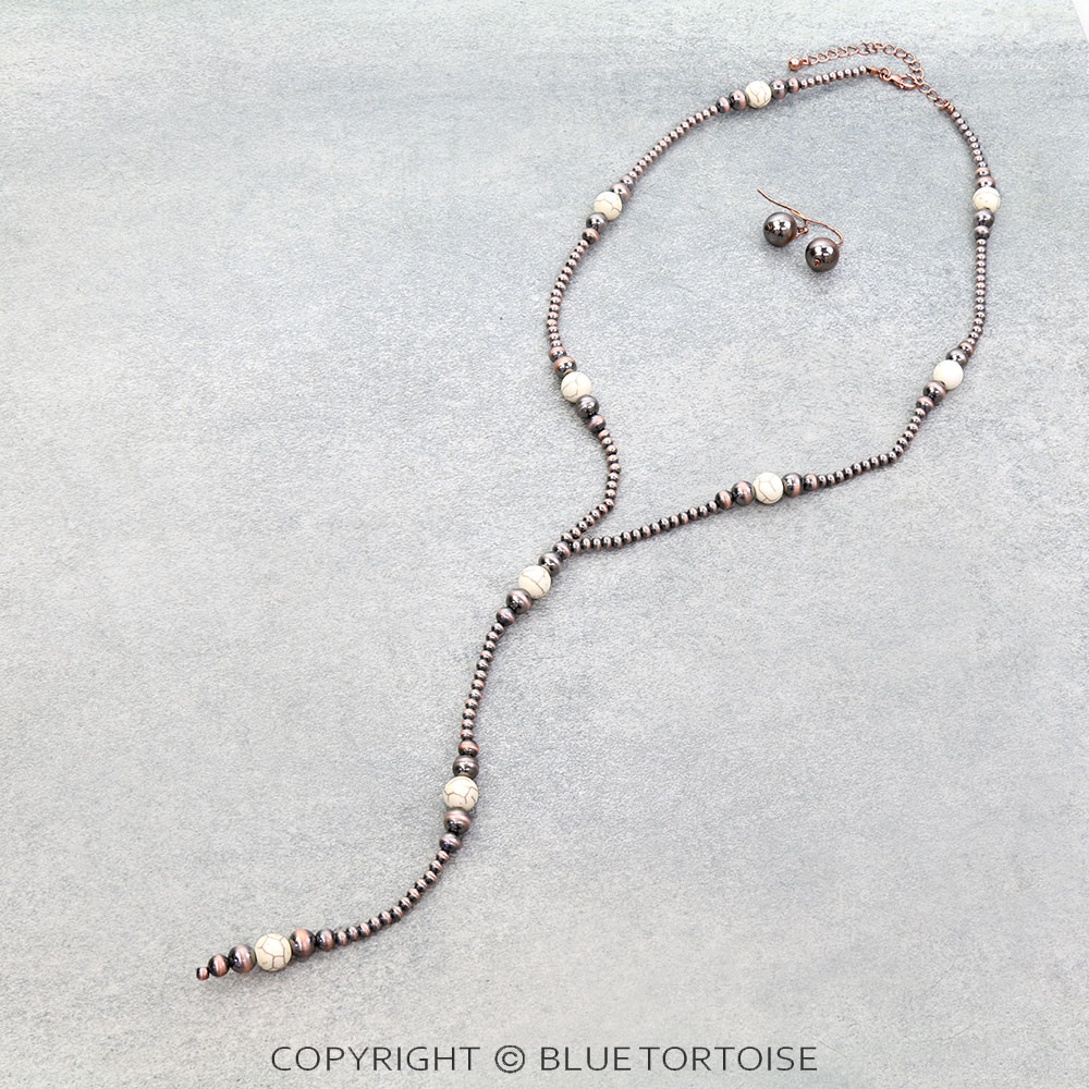 Navajo Style Pearl & Bead Y Necklace Set