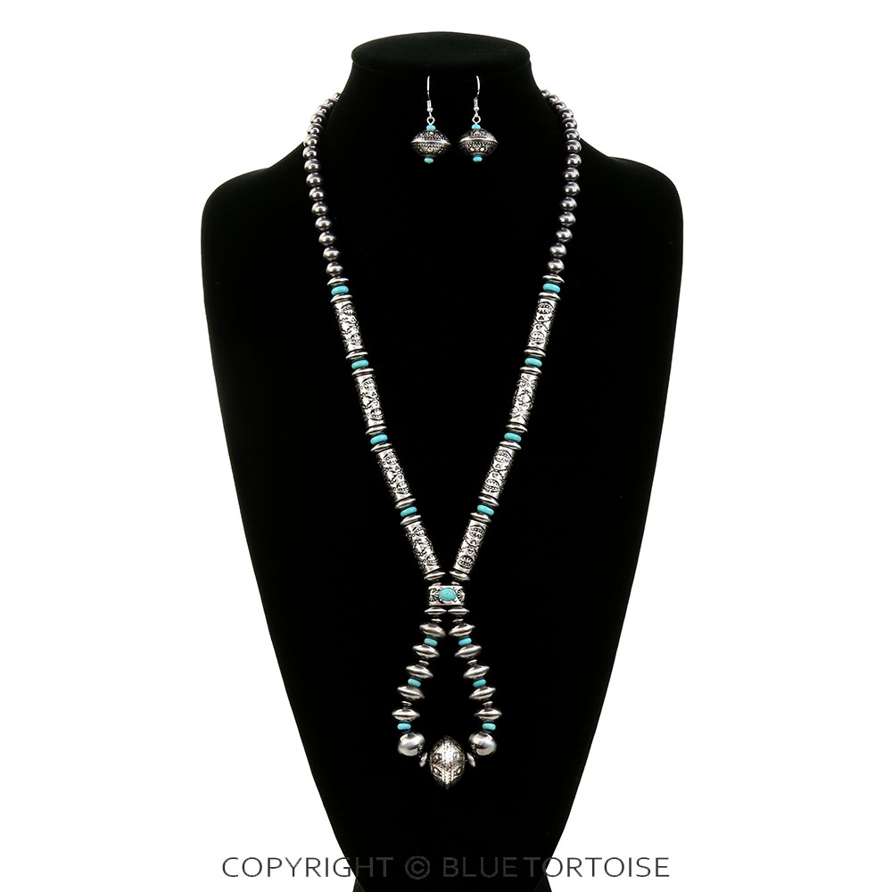 Western Style Pearl & Barrel Necklace Set - Image 2