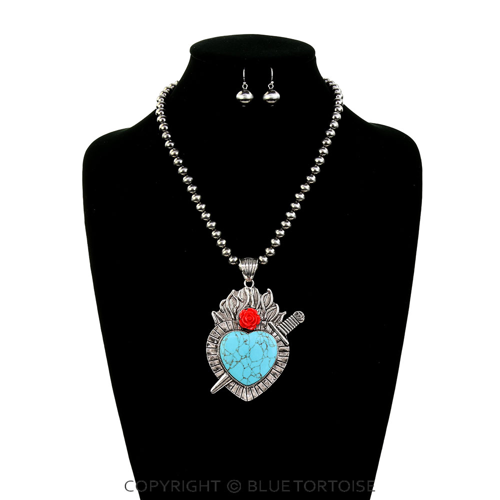 Western Heart Stone Necklace Set - Image 2