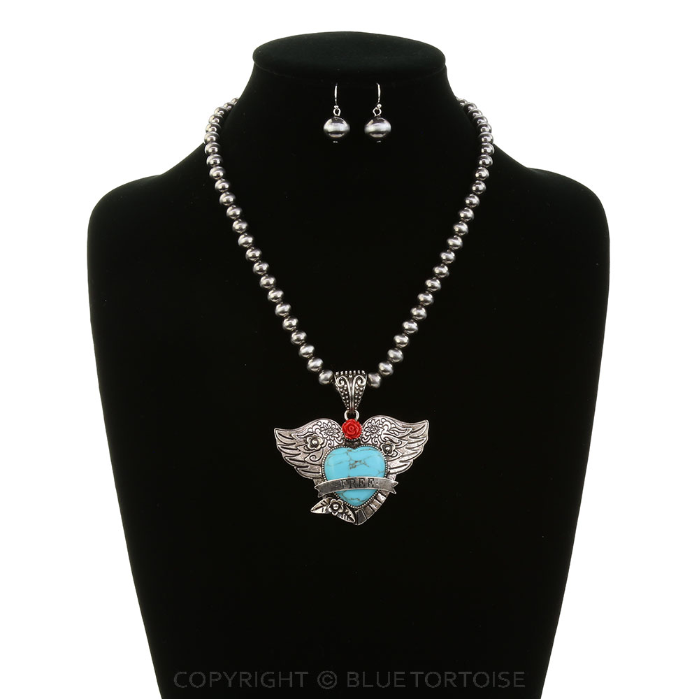 Western Heart Stone Necklace Set - Image 2
