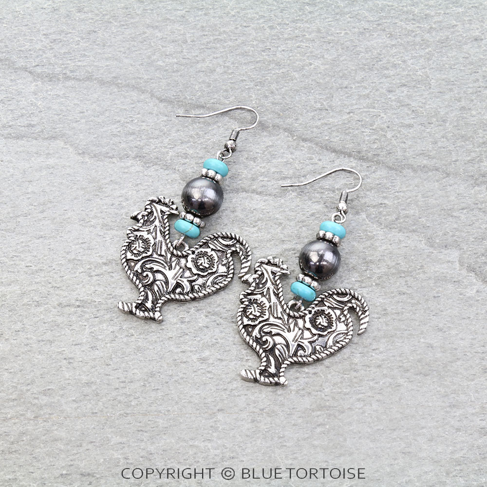 Western Rooster Dangle Earrings