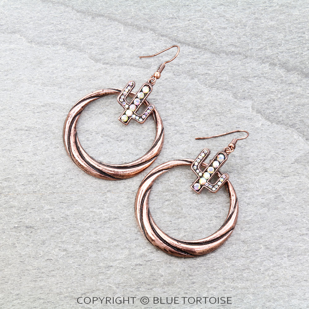 Western Cactus Stone Round Dangle Earrings