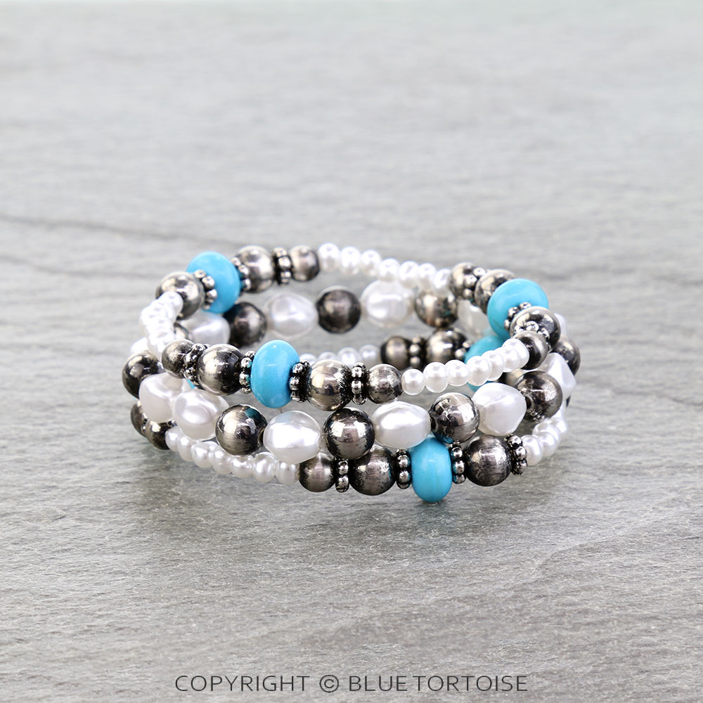 Western Navajo Style Pearl & Bead Stackable Bracelet