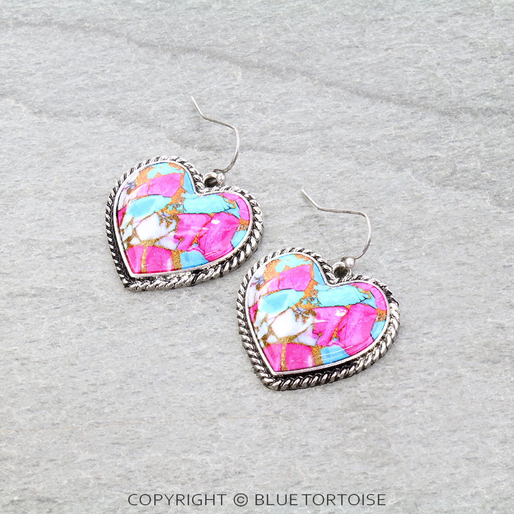 Western Heart Stone Dangle Earrings