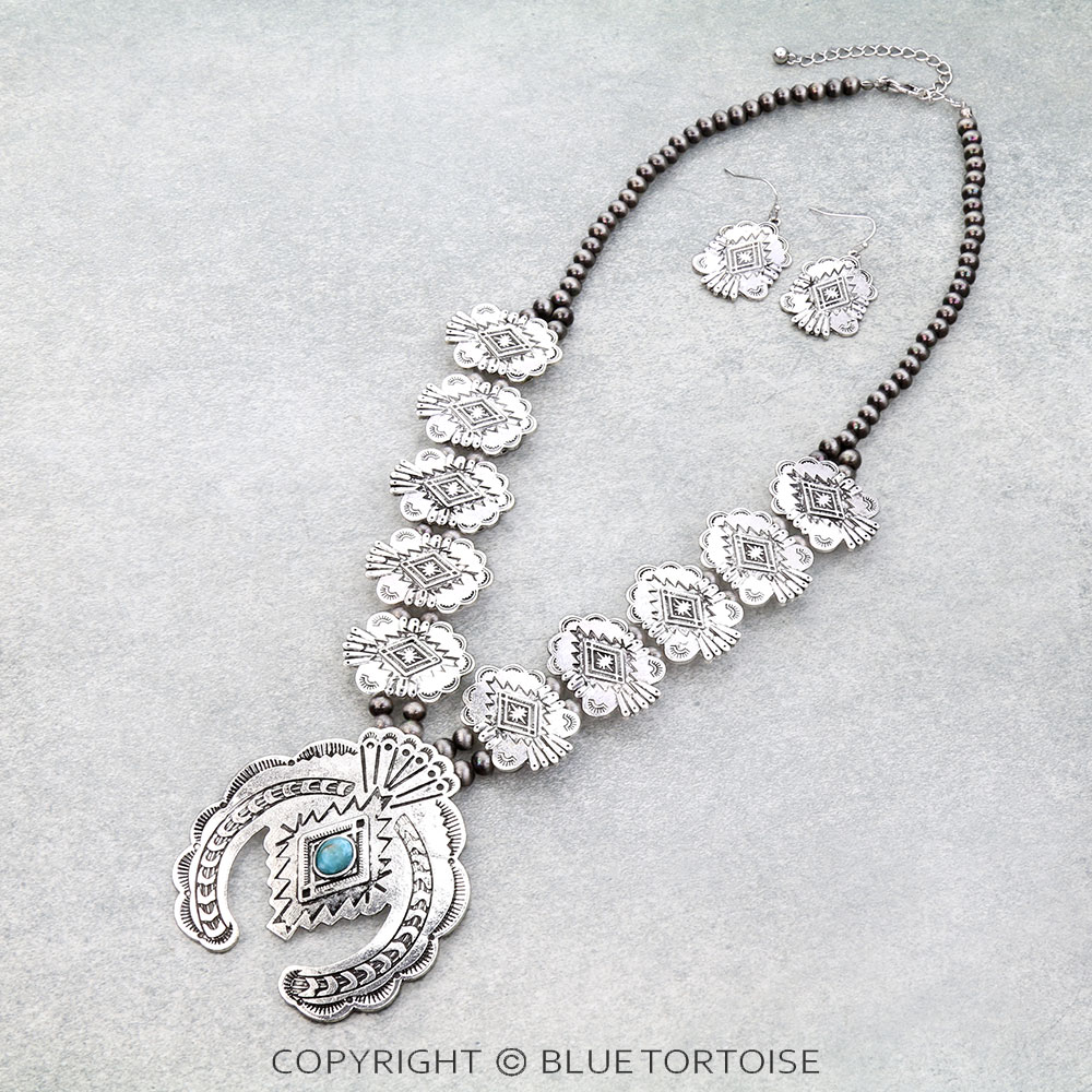 Western Aztec Squash Blossom Necklace Set