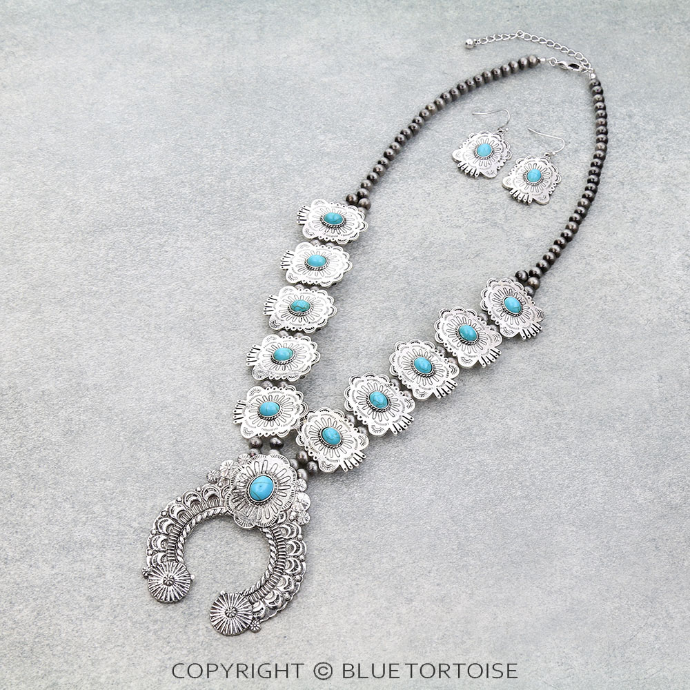 Western Concho Squash Blossom Necklace Set