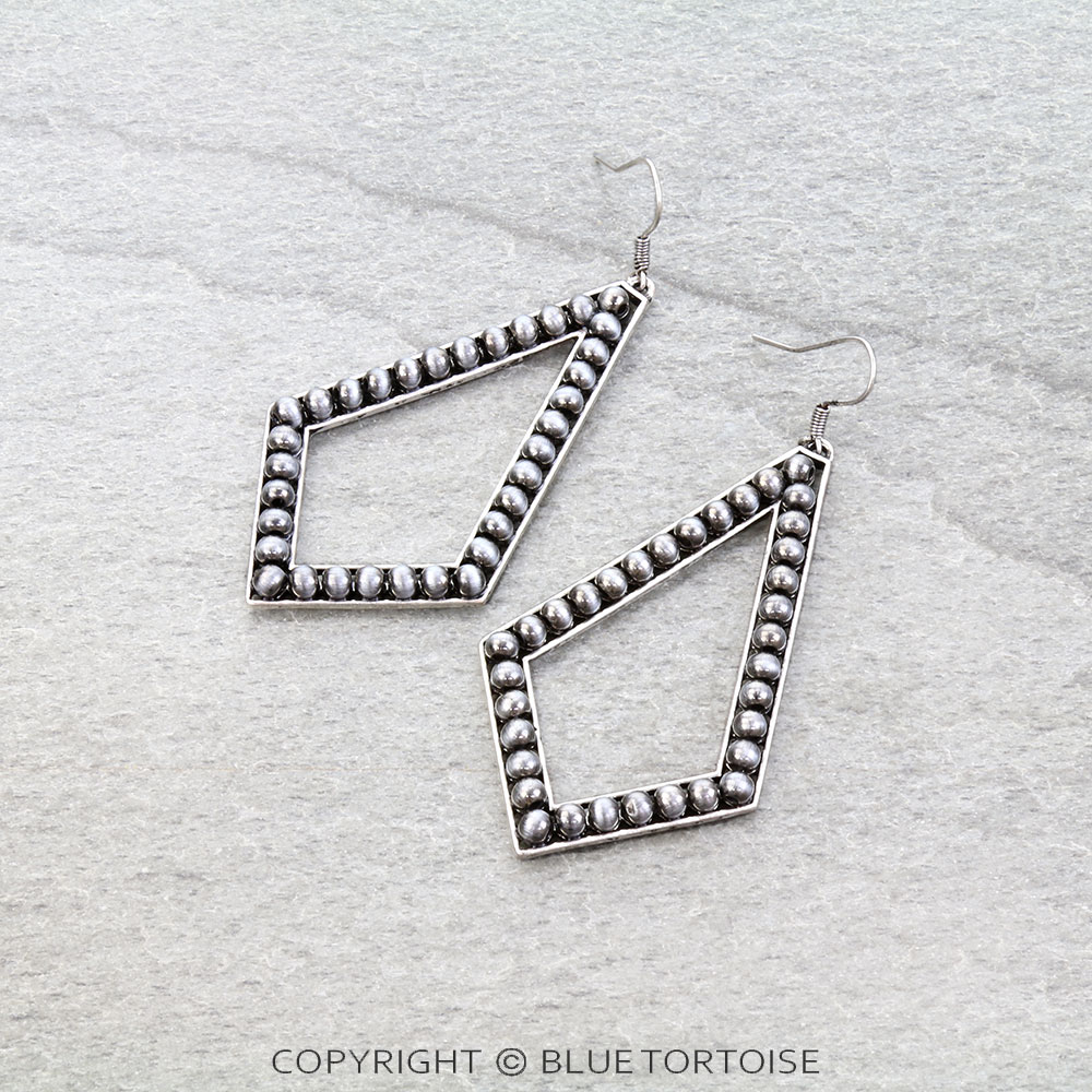 Navajo Style Pearl Diamond Dangle Earrings