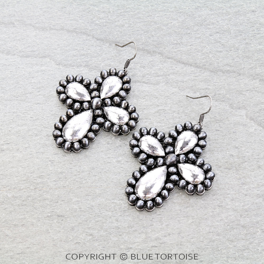 Navajo Style Pearl Cross Dangle Earrings