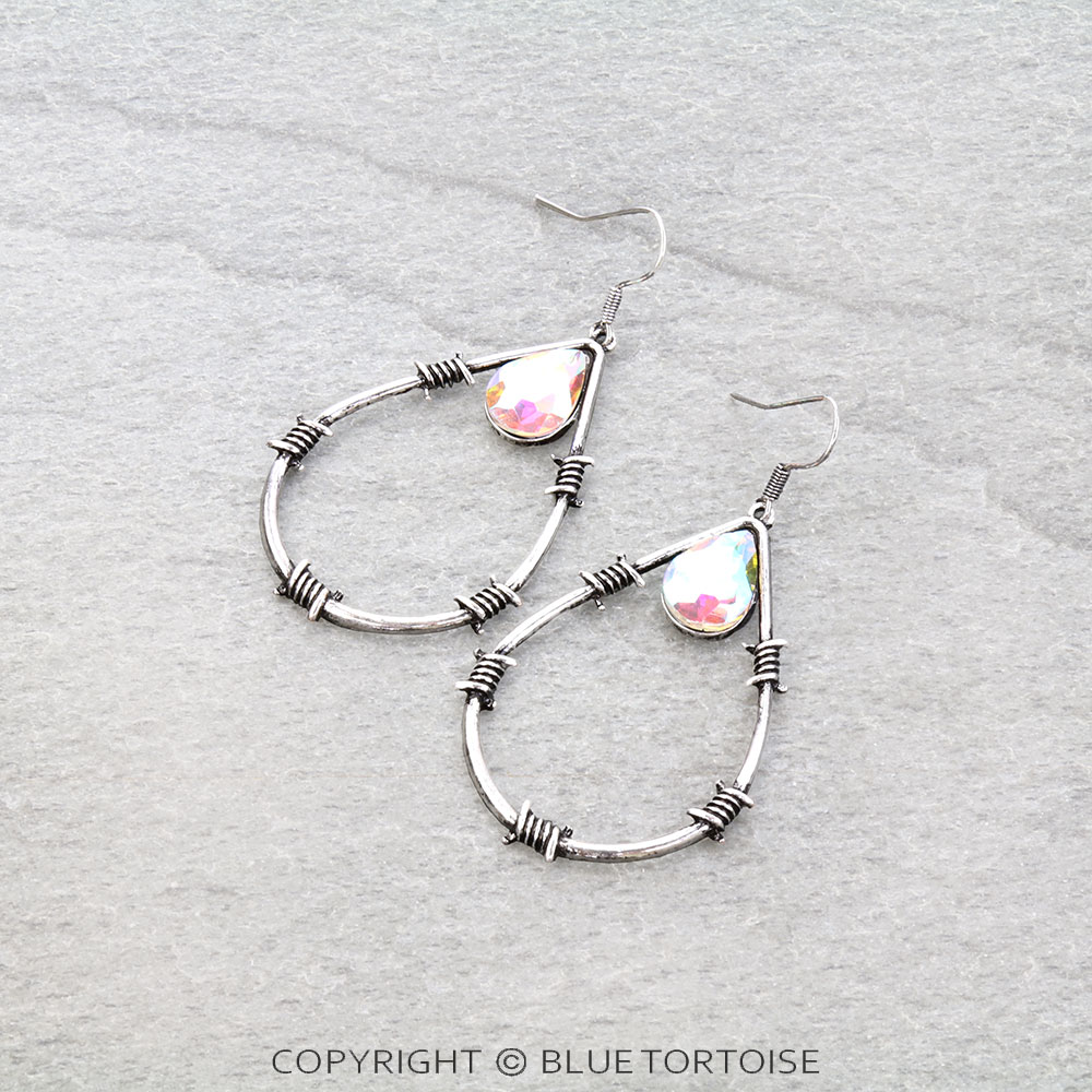 Western Barbed Wire Teardrop Dangle Earrings