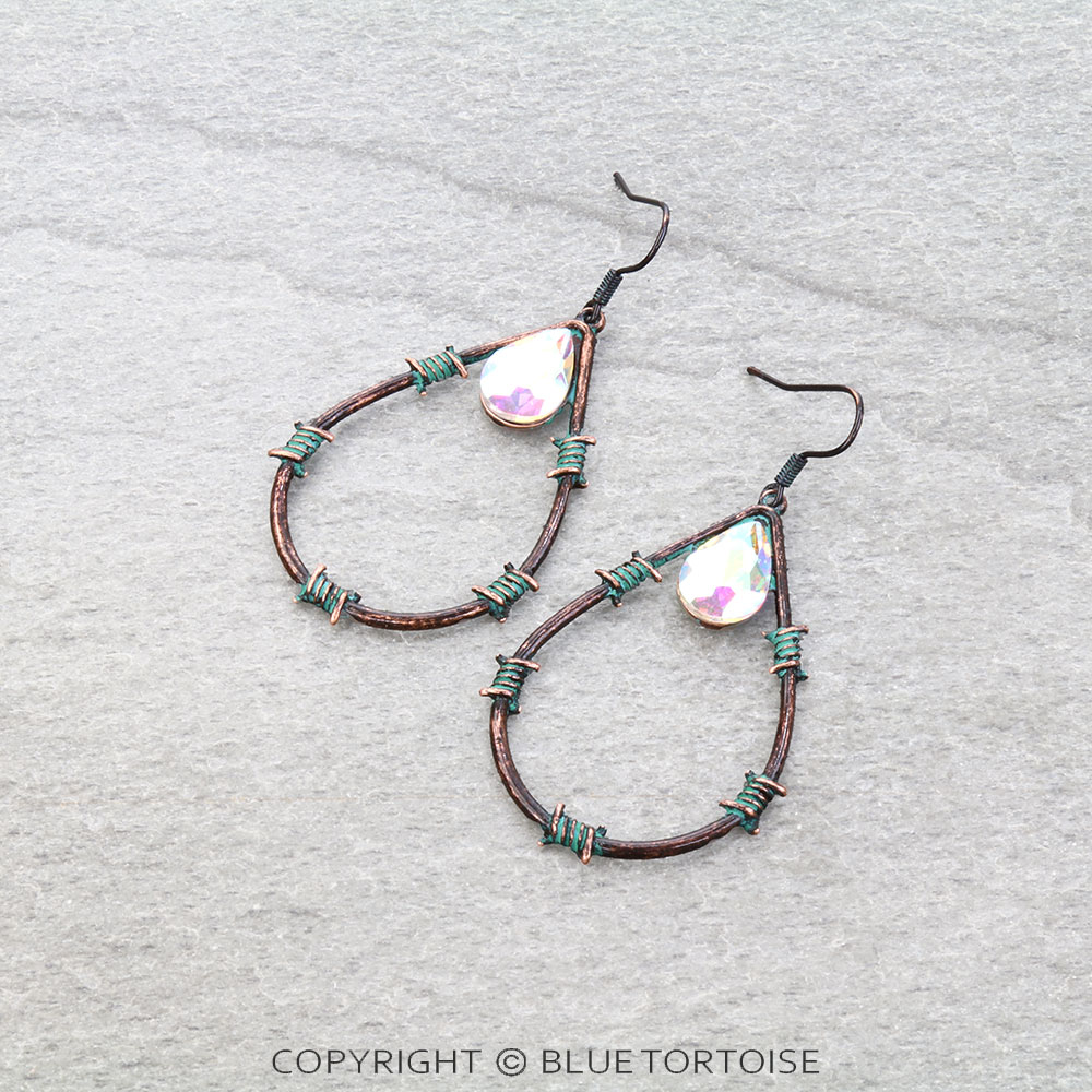 Western Barbed Wire Teardrop Dangle Earrings