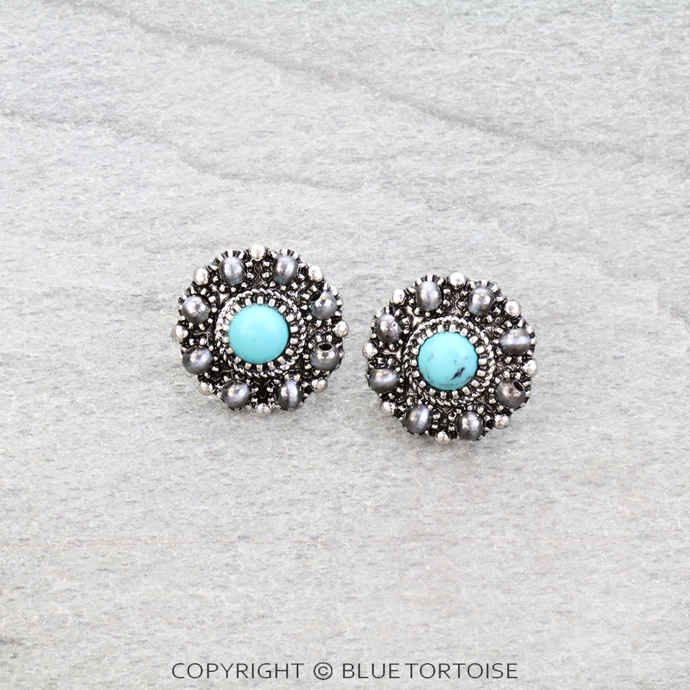 Navajo Style Pearl Round Stone Stud Earrings