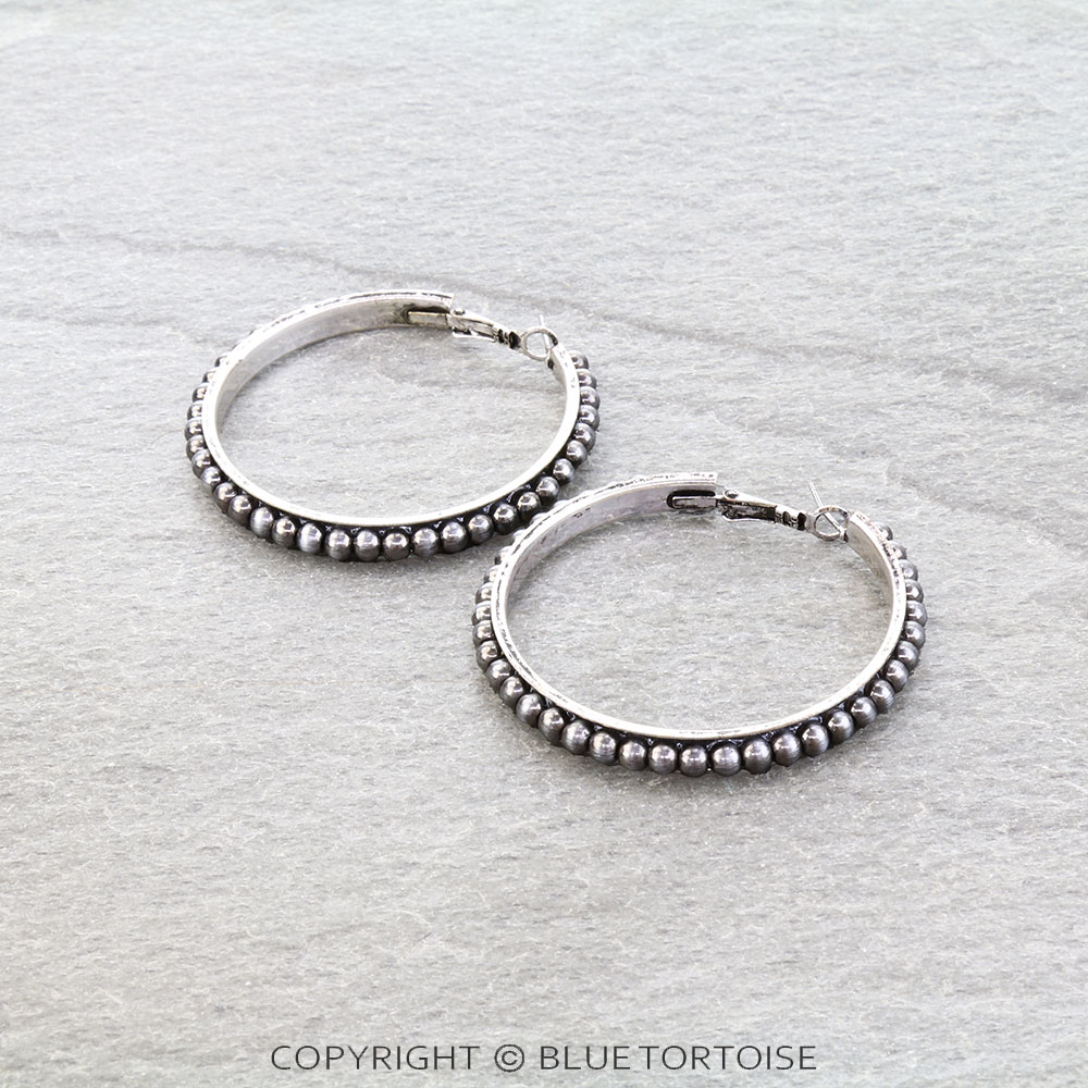 Navajo Style Pearl Round Hoop Earrings