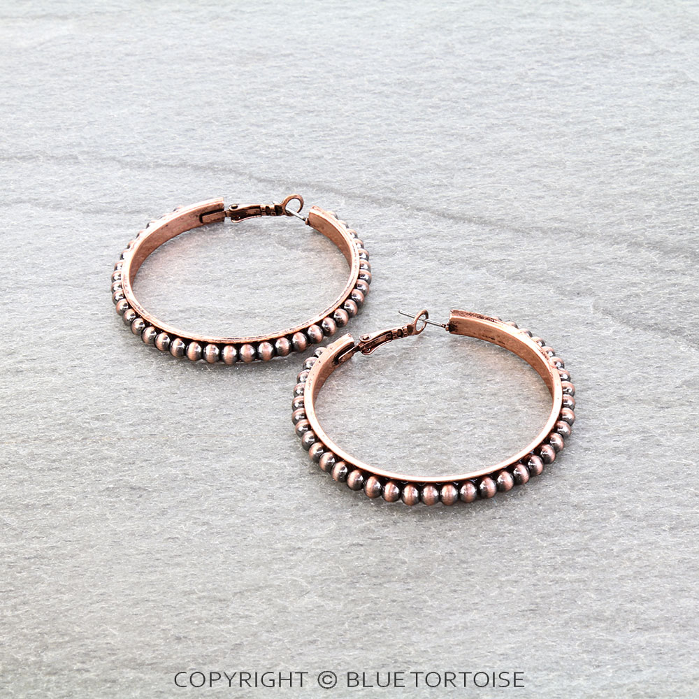 Navajo Style Pearl Round Hoop Earrings