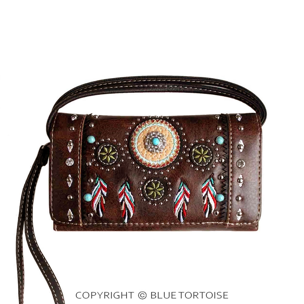 Western Tooled Faux Leather Feather Wallet