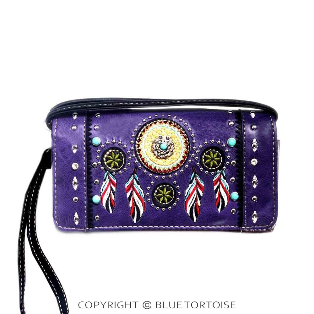 Western Tooled Faux Leather Feather Wallet