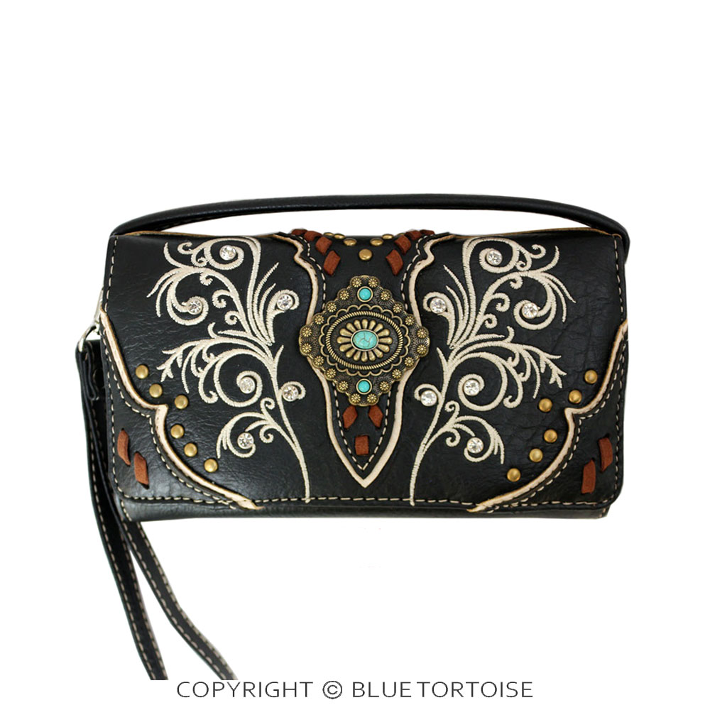 Western Tooled Faux Leather with Turquoise Accent Wallet