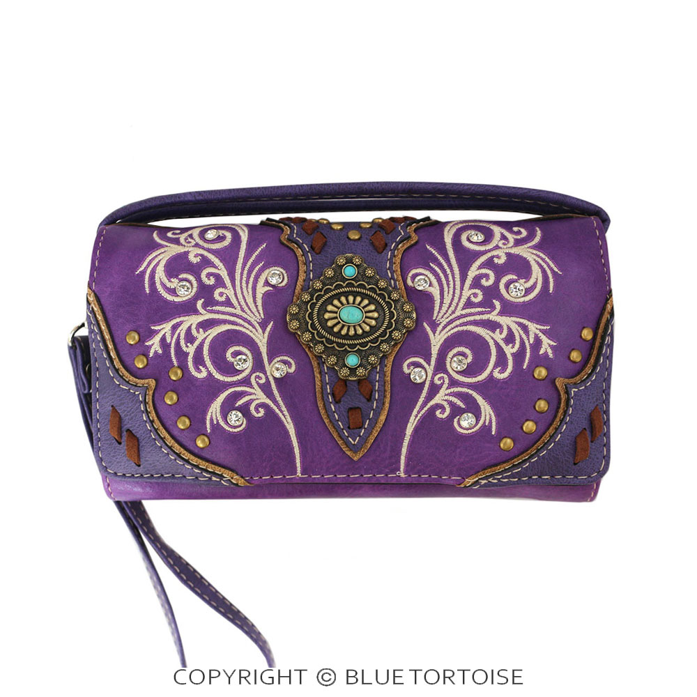 Western Tooled Faux Leather with Turquoise Accent Wallet