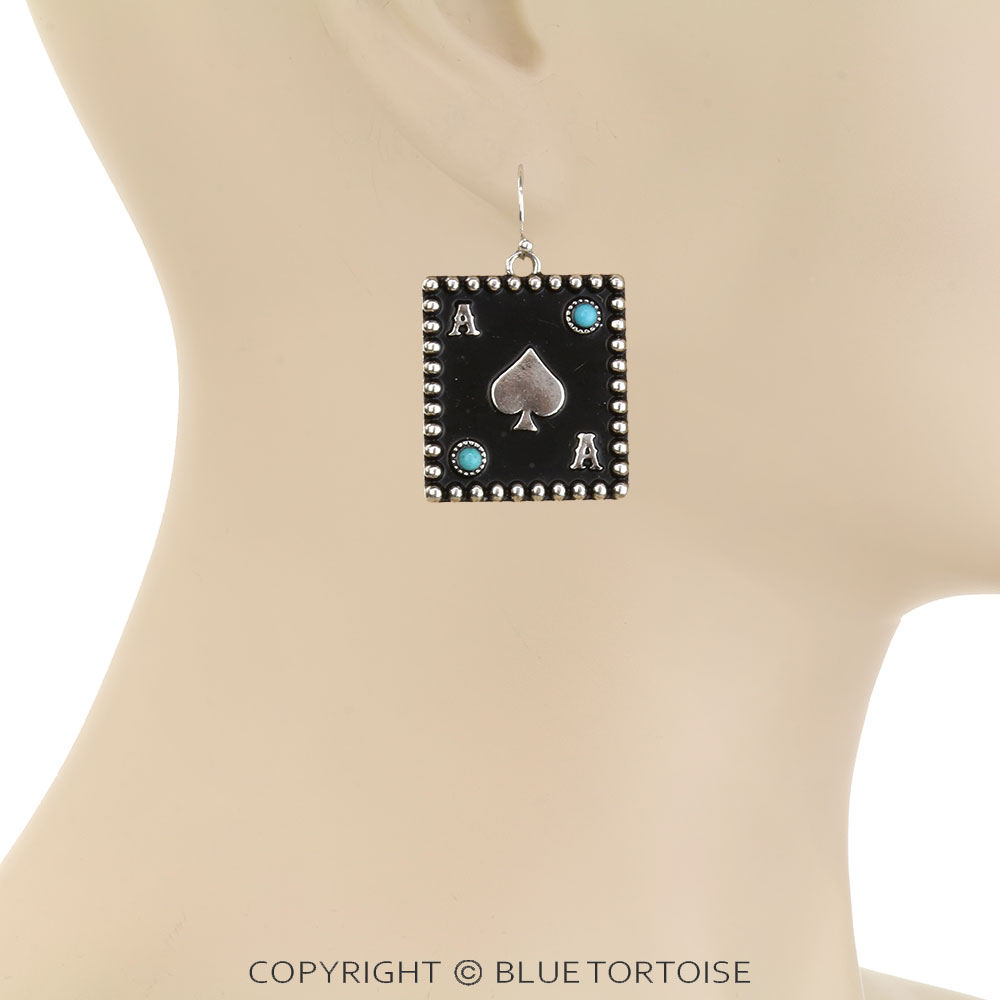Western Black Spade Ace Dangle Earrings - Image 2