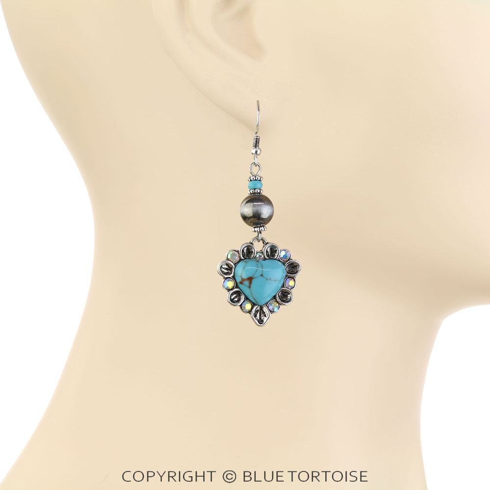 Western Heart Stone Dangle Earrings - Image 2