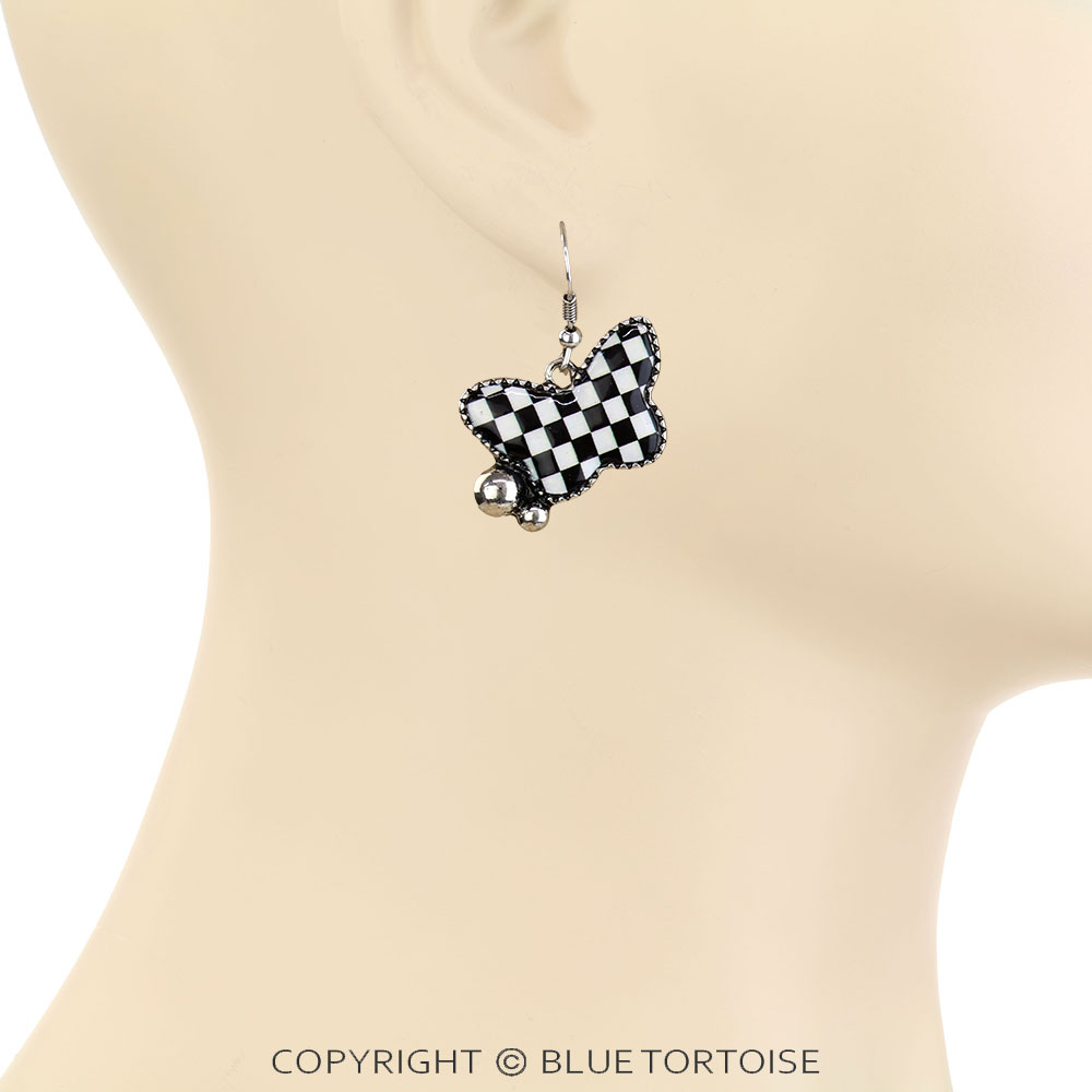 Checker Butterfly Dangle Earrings - Image 2