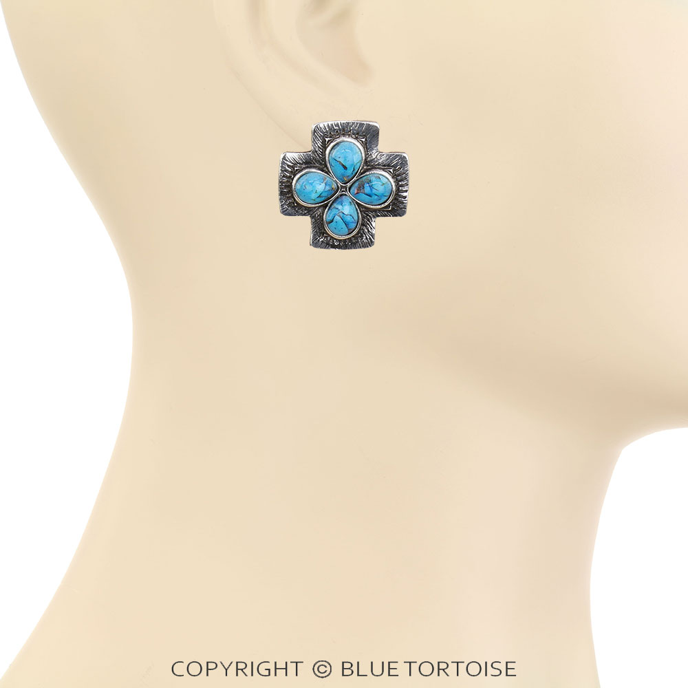 Western Cross Stone Stud Earrings - Image 2