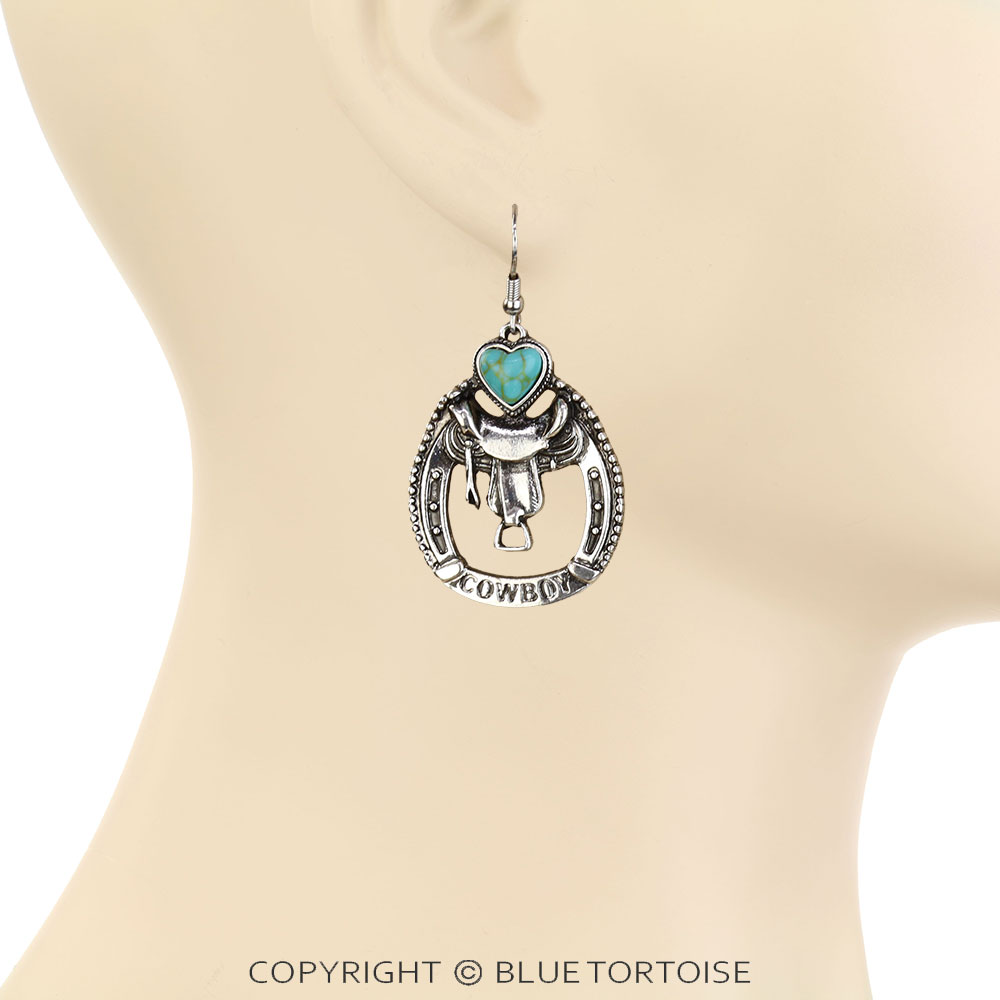 Western Cowboy Horse Saddle Dangle Earrings - Image 2