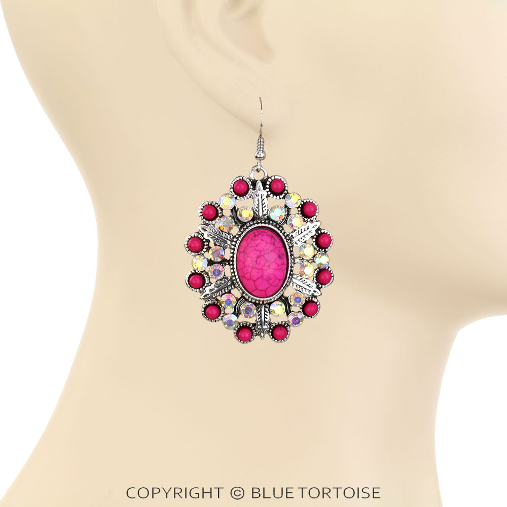 Western Feather TXR Stone Dangle Earrings - Image 2