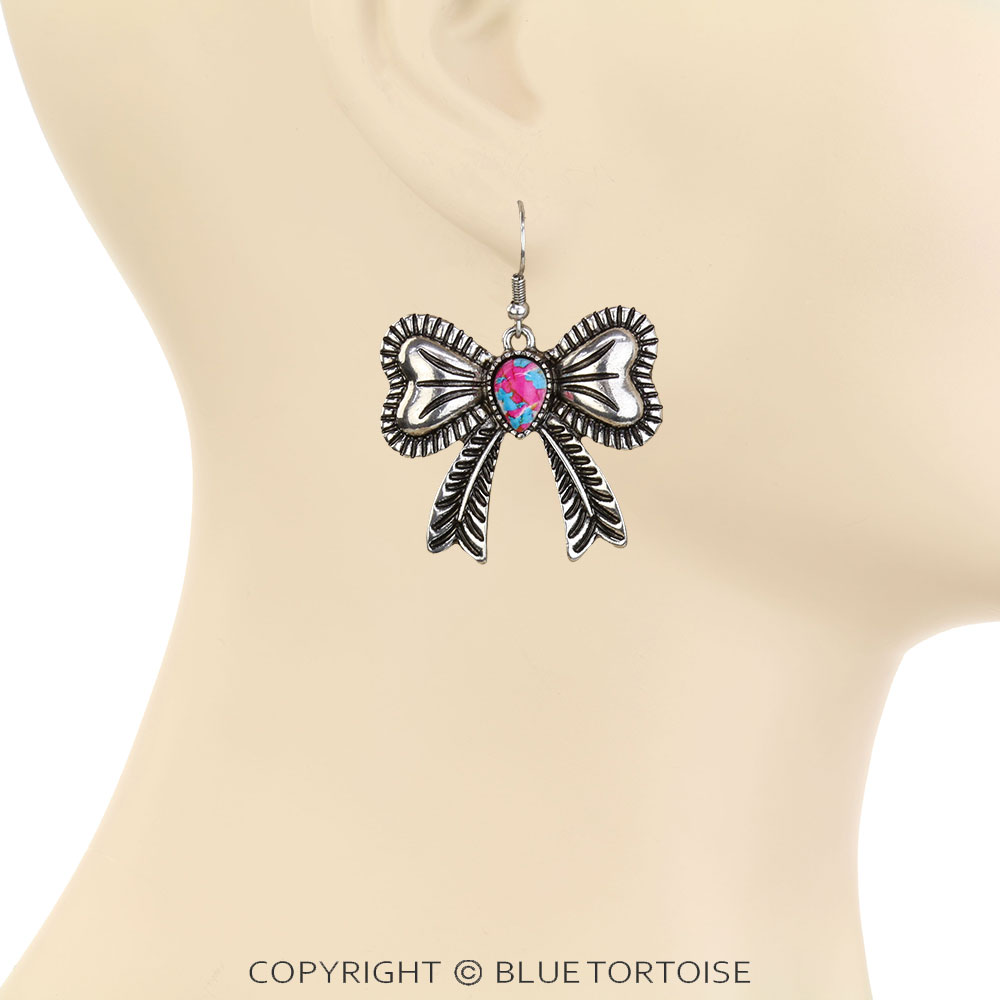 Western Bow Stone Dangle Earrings - Image 2