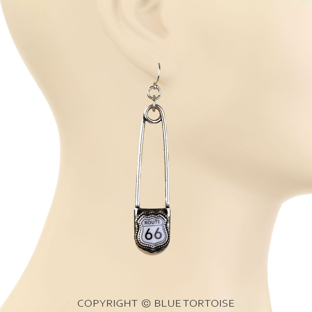 Western Pin Drop Route 66 Dangle Earrings - Image 2