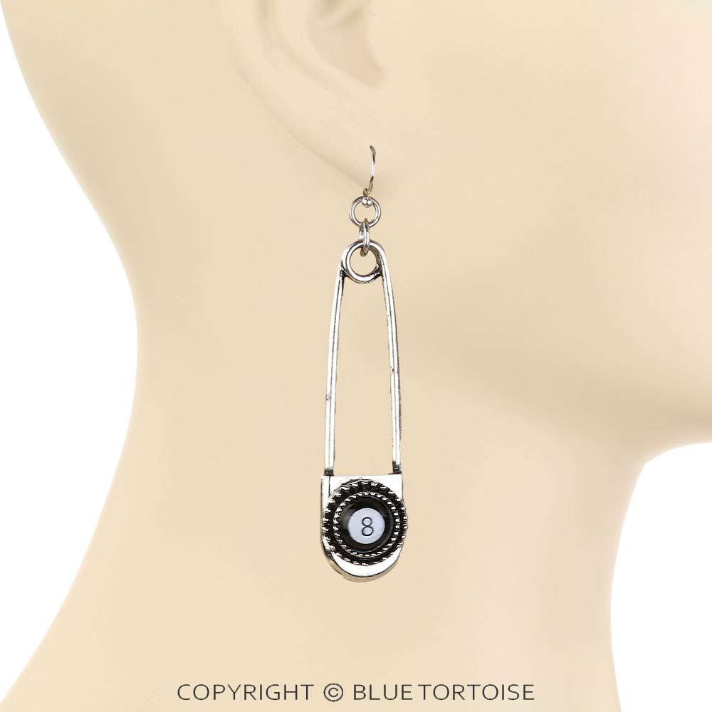 Western Pin Drop 8 Ball Dangle Earrings - Image 2