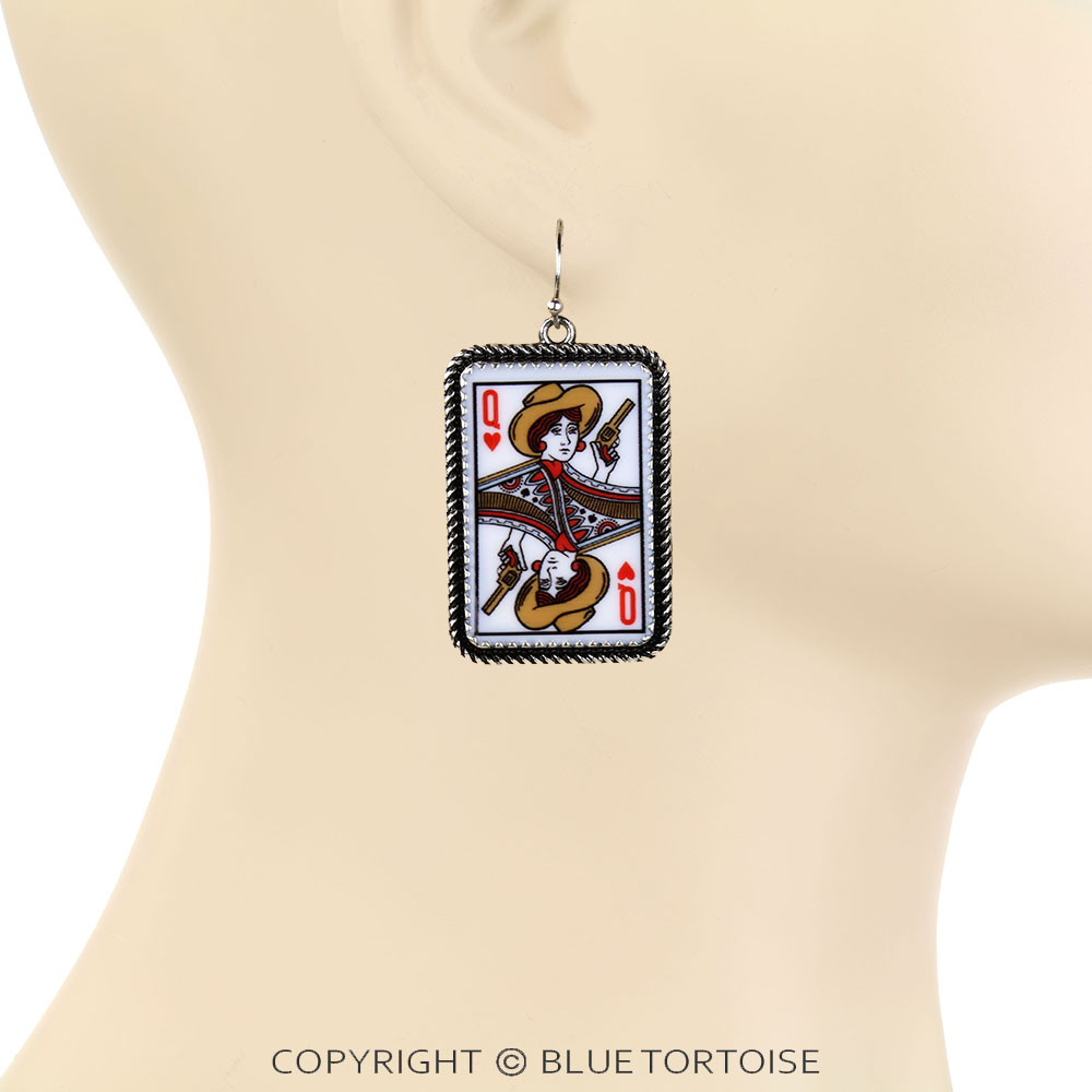 Western Heart Queen Card Dangle Earrings - Image 2