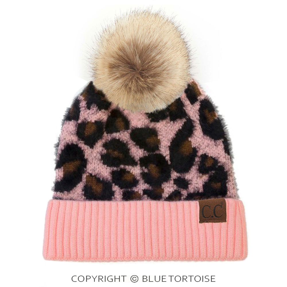 C.C Leopard Pattern Beanie Hat with Pom