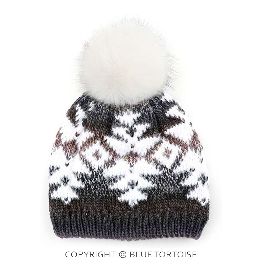 C.C Multi Yarn Aztec Beanie Hat with Faux Fur
