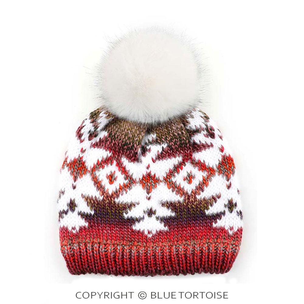 C.C Multi Yarn Aztec Beanie Hat with Faux Fur