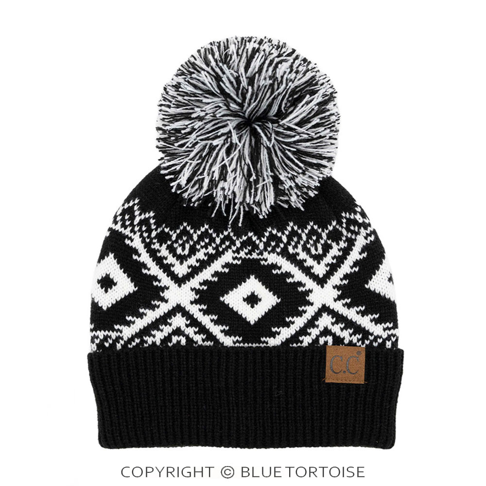 C.C Aztec Pattern Beanie with Knit Pom