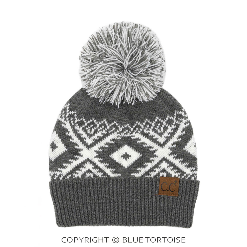 C.C Aztec Pattern Beanie with Knit Pom
