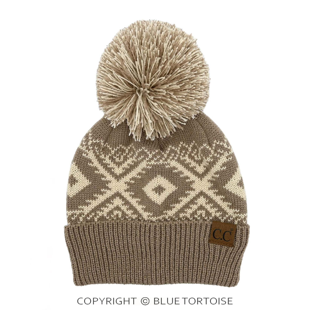 C.C Aztec Pattern Beanie with Knit Pom