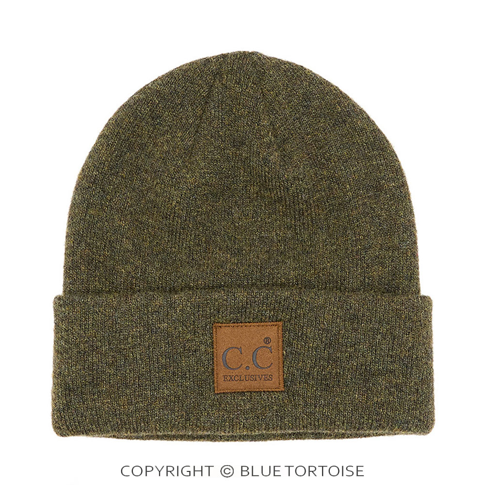 C.C Heather Classic Beanie Hat with C.C Suede Patch