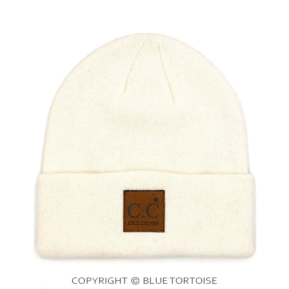 C.C Heather Classic Beanie Hat with C.C Suede Patch