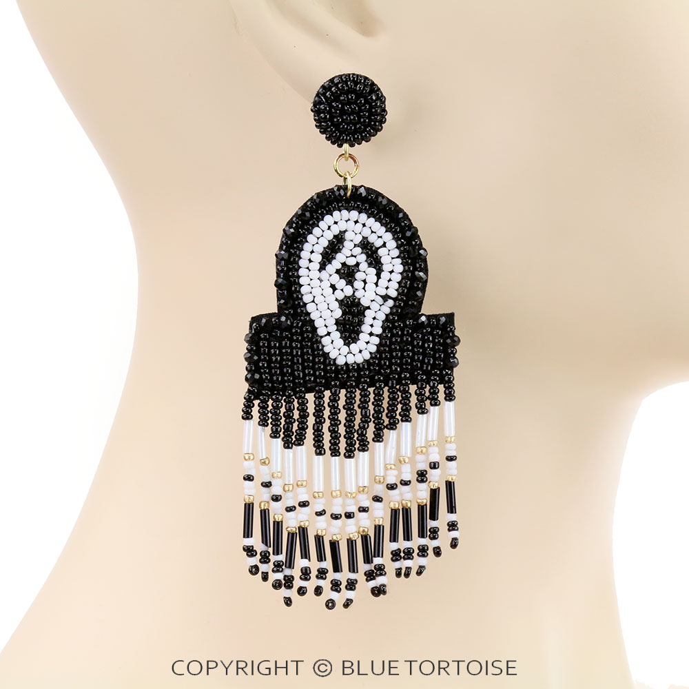 4.5" Halloween Ghostface Beaded Stud Earrings - Image 2