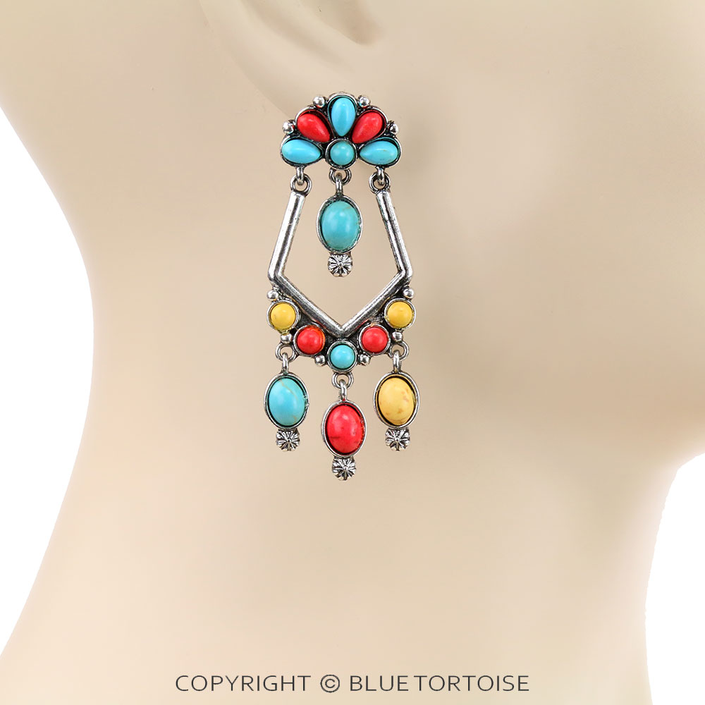 Western Geometric Semi Stone Stud Earrings - Image 2