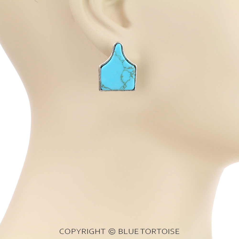 Western Cattle Tag Stone Stud Earrings - Image 2