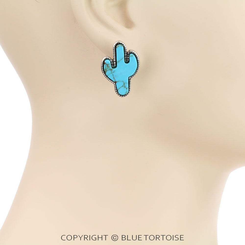 Western Cactus Leather Stud Earrings - Image 2
