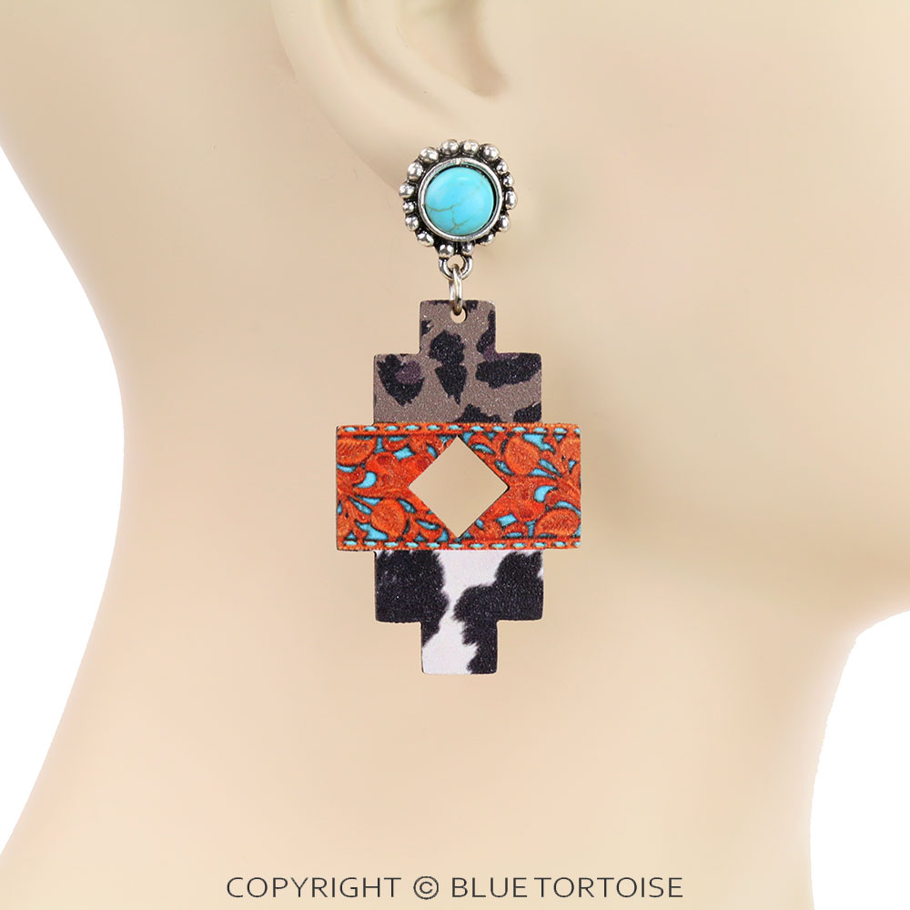 Western Navajo Design Wood Stud Earrings - Image 2