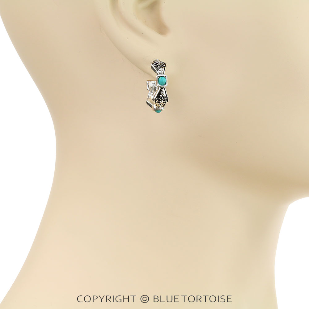 Tailored Stone Hoop Stud Earrings - Image 2